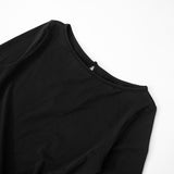 Ruched long sleeve round neck hollow out ruffle top