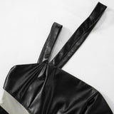 Irregular PU leather mesh zip-up mini dress
