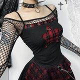 Square neck hollow out star print plaid cami top