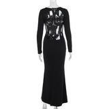 Vestido largo de cuello redondo con hebilla calada y manga larga 