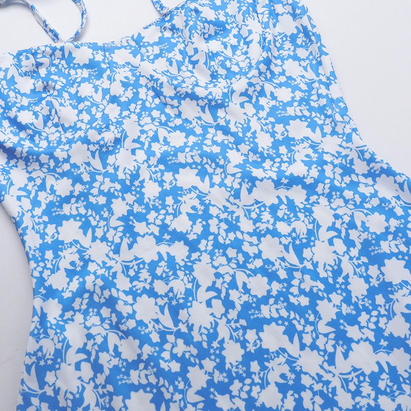 Self tie flower print backless cami mini dress
