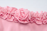 Vestido mini fruncido con volantes y apliques de flores en los hombros 