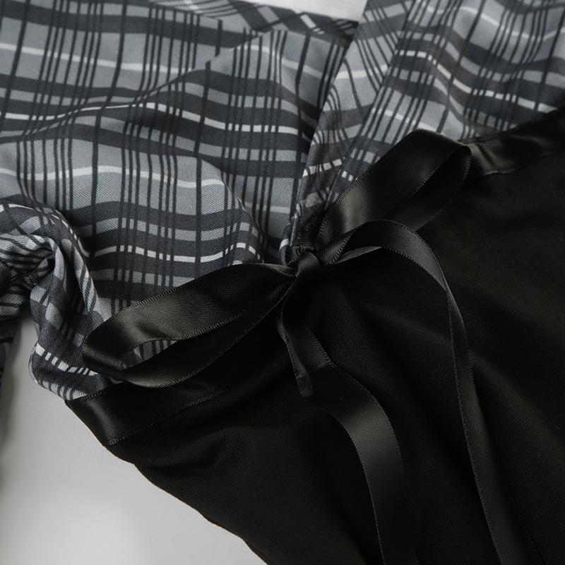 Top de manga larga con estampado de rayas, cuello en V y lazo 
