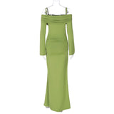 Ruched long sleeve off shoulder cami maxi dress