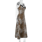 Lace hem v neck leopard print cami midi dress