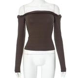 Off shoulder long sleeve backless solid top