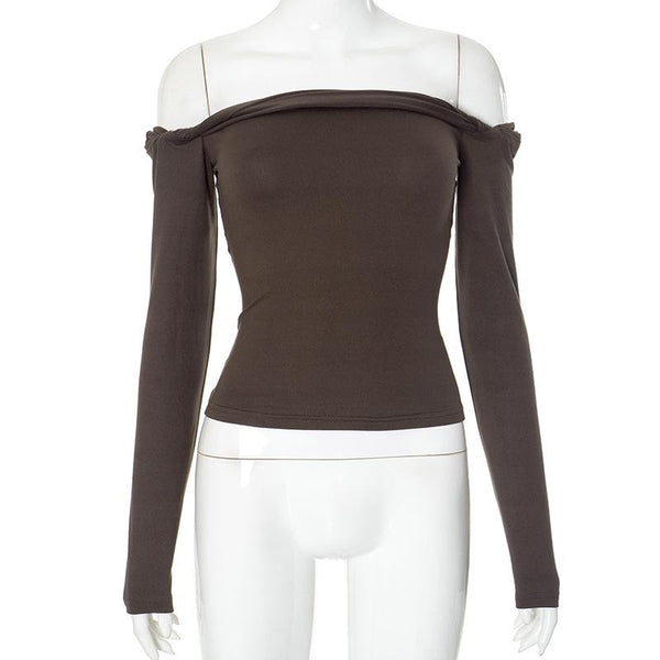 Off shoulder long sleeve backless solid top