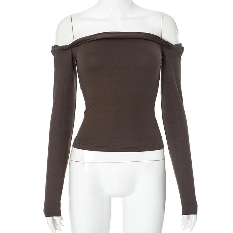 Off shoulder long sleeve backless solid top