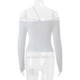 Long sleeve one shoulder hollow out solid top