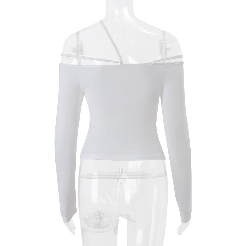 Long sleeve one shoulder hollow out solid top