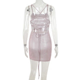 Cross back self tie square neck cami mini dress