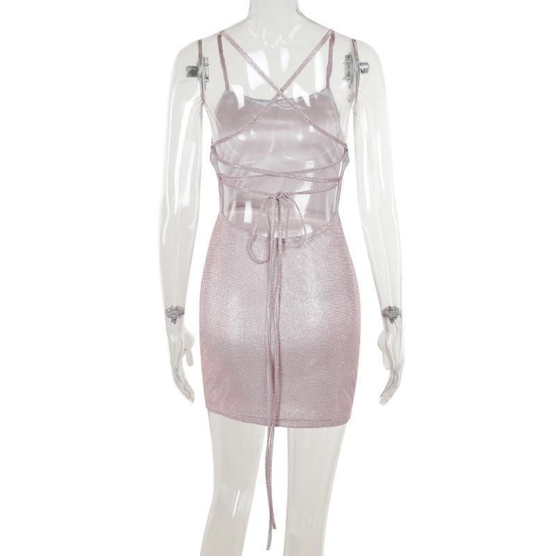 Cross back self tie square neck cami mini dress
