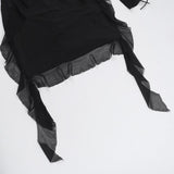 Long sleeve lace up ruffle self tie mesh mini dress