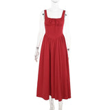 Square neck ruched smocked tank maxi dress