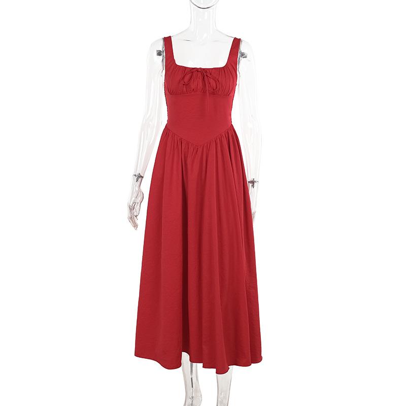 Square neck ruched smocked tank maxi dress