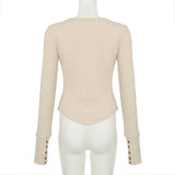 Round neck long sleeve lace ribbed solid top