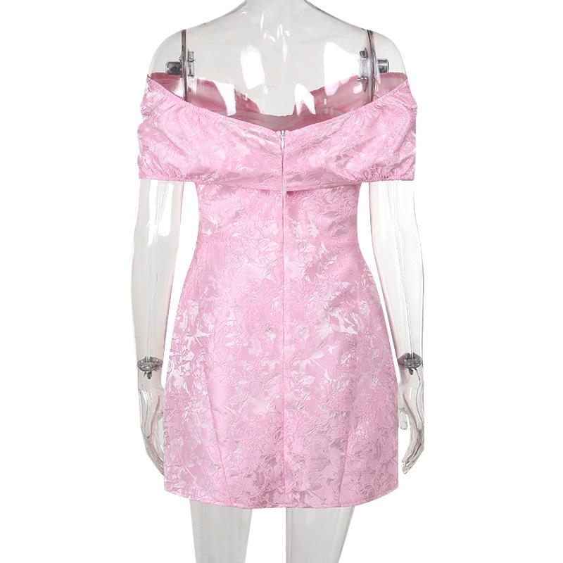 Minivestido de encaje con cremallera y lazo en los hombros 