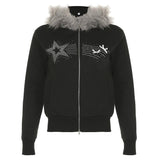 Sweat à capuche zippé et moelleux avec perles et nœud papillon, haut à manches longues 