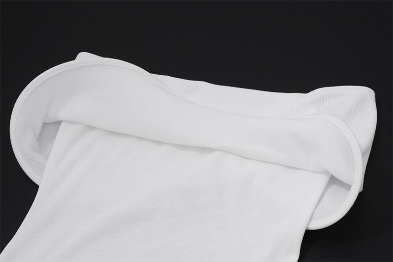 Vestido midi de tubo liso acanalado con volantes y hombros descubiertos 