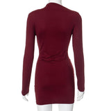 Long sleeve ruched irregular solid mini dress
