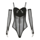 Body corset à boutons creux en maille avec gants 
