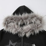 Sweat à capuche zippé et moelleux avec perles et nœud papillon, haut à manches longues 