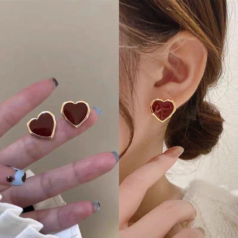 Bowknot heart faux pearl pendant stud earrings