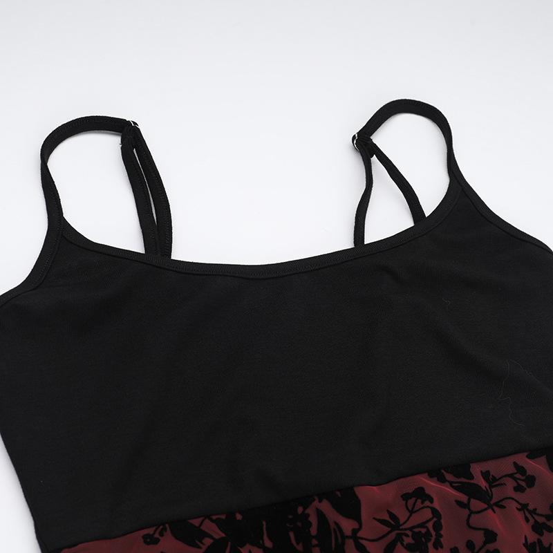 Vestido midi camisola sin espalda con borlas y estampado de encaje con cuello en U 