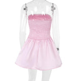 Vestido mini de tubo liso de satén fruncido y fruncido 