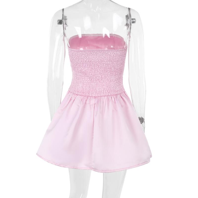 Vestido mini de tubo liso de satén fruncido y fruncido 