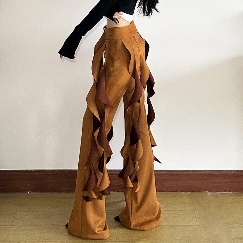 Button zip-up high rise solid straight leg pant