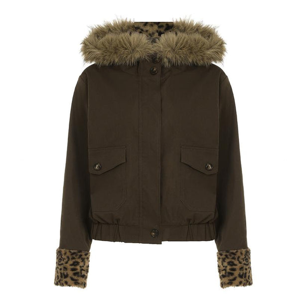 Sweat à capuche moelleux à manches longues et imprimé léopard avec poche zippée 