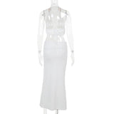Conjunto de falda midi irregular con cuello halter, abertura y lazo 