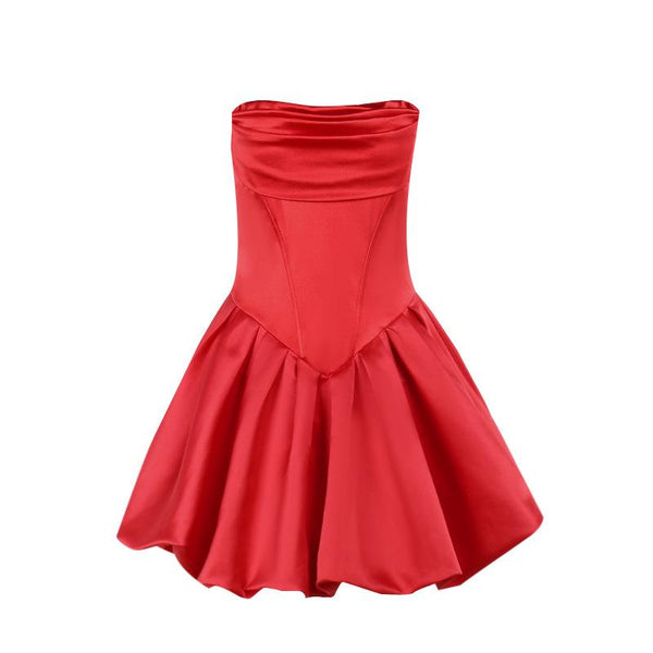Vestido mini de tubo liso con espalda descubierta y fruncido con cremallera 