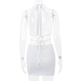 Halter self tie lace hem hollow out mini dress