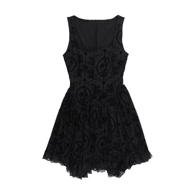 Mini-robe imprimée à ourlet en dentelle et col carré froncé 