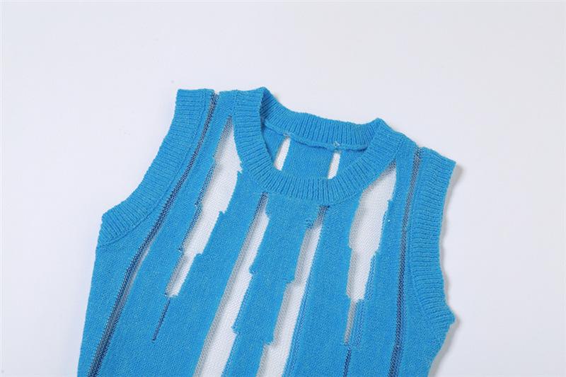 Minivestido de patchwork de malla de punto con cuello redondo 