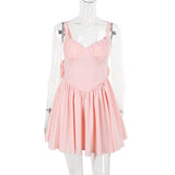 Vestido mini de tirantes finos con escote en V y fruncido fruncido 