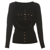 Top de dos piezas liso con apliques de estrellas y manga larga 
