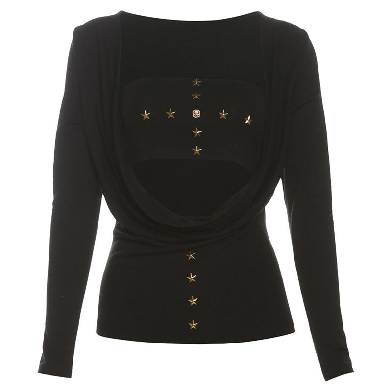 Top de dos piezas liso con apliques de estrellas y manga larga 