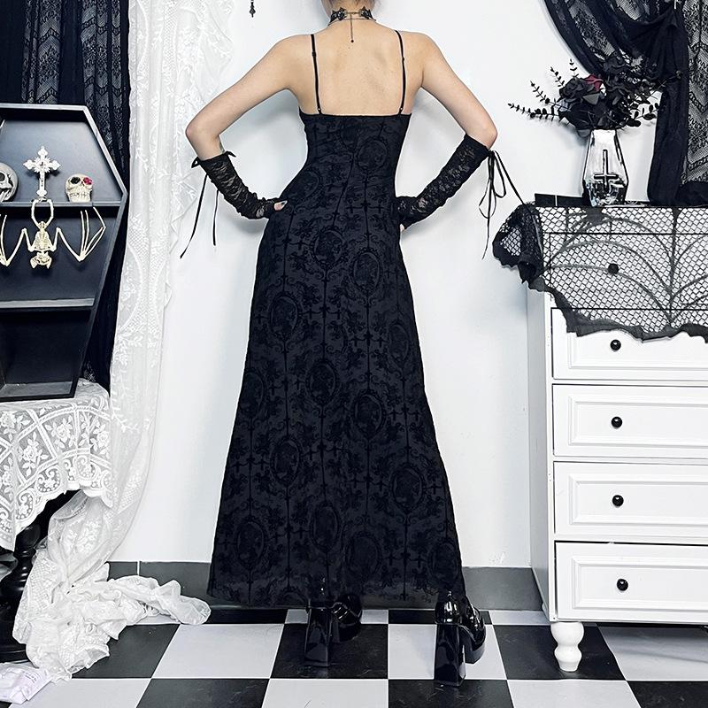 Vestido largo camisola liso con escote en U, estampado cruzado y espalda descubierta 