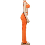 Ensemble jupe longue camisole irrégulière à col en V froncé et creux 