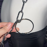 O ring hollow out metal chain rivet applique PU leather top