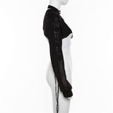 One shoulder long sleeve button irregular buckle top