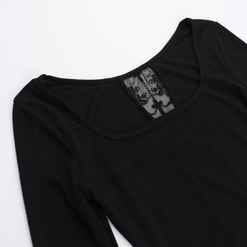 Long sleeve round neck cross print top