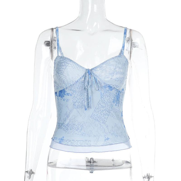 Top camisola sin espalda con cuello en V y estampado de malla 