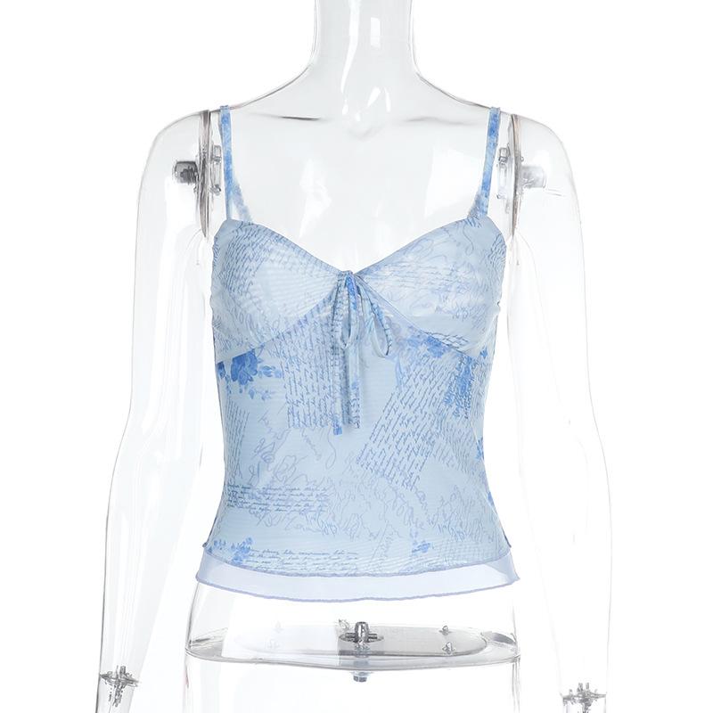 Top camisola sin espalda con cuello en V y estampado de malla 