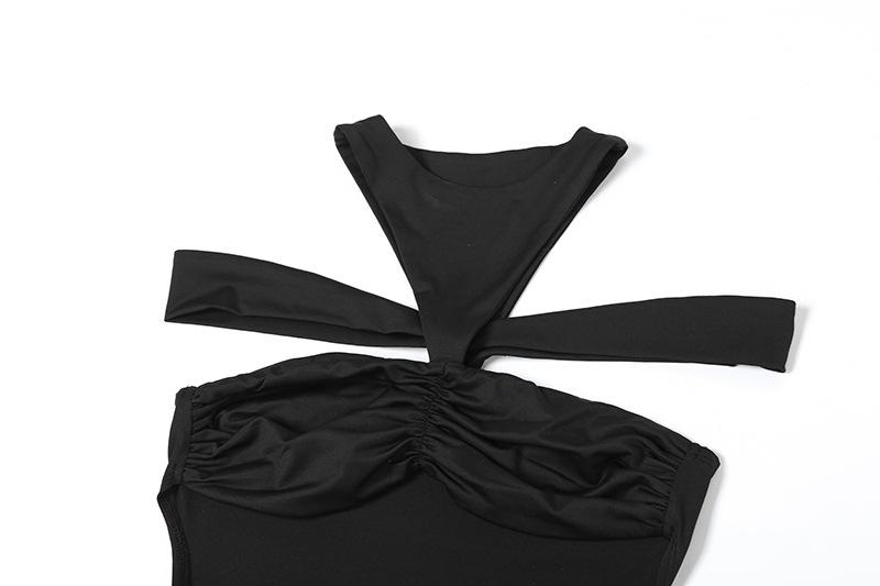 Ruched hollow out crewneck solid maxi dress