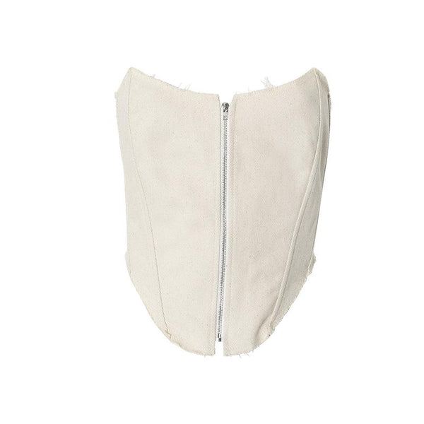 Top tipo tubo con dobladillo sin rematar, estilo corsé, sin espalda y cremallera 