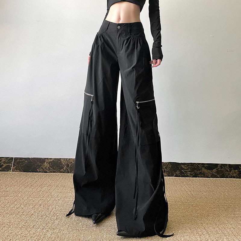 Pocket zip-up button high rise straight leg pant